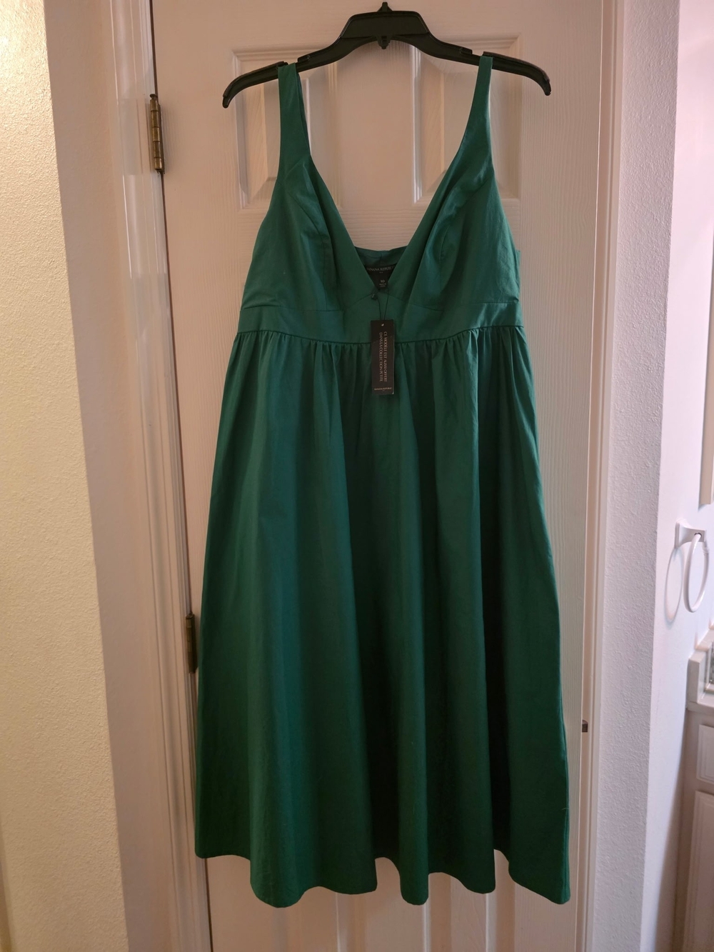 Banana Republic Deep Emerald V-Neck Midi Dress, Size 10, With Tags